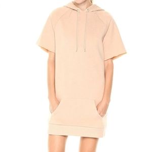 Kensie Dress Hooded Beige Fleece Short Sleeve Sweatshirt Hoodie Womens New